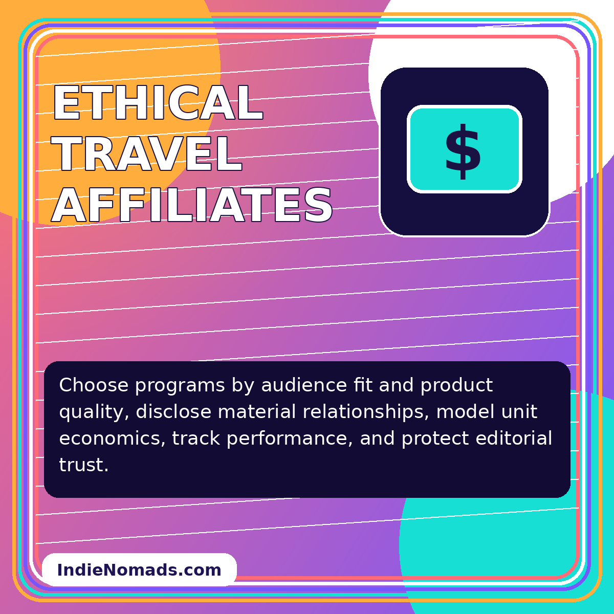 Neon editorial card for Ethical Travel Affiliates